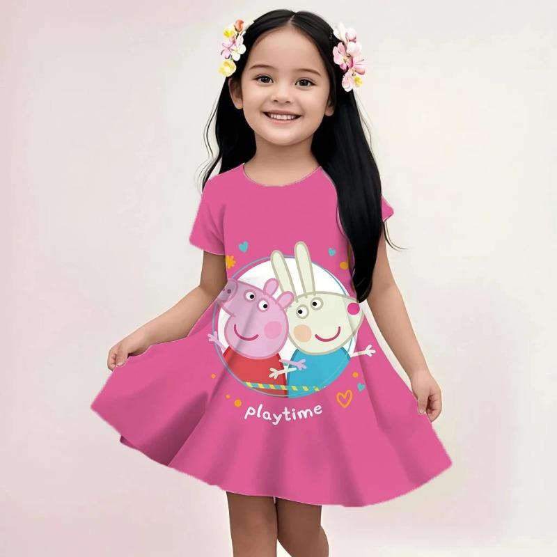 Casual Peppa Pig Dress Girls Summer Fashion Beach Sundress Soft Breathable