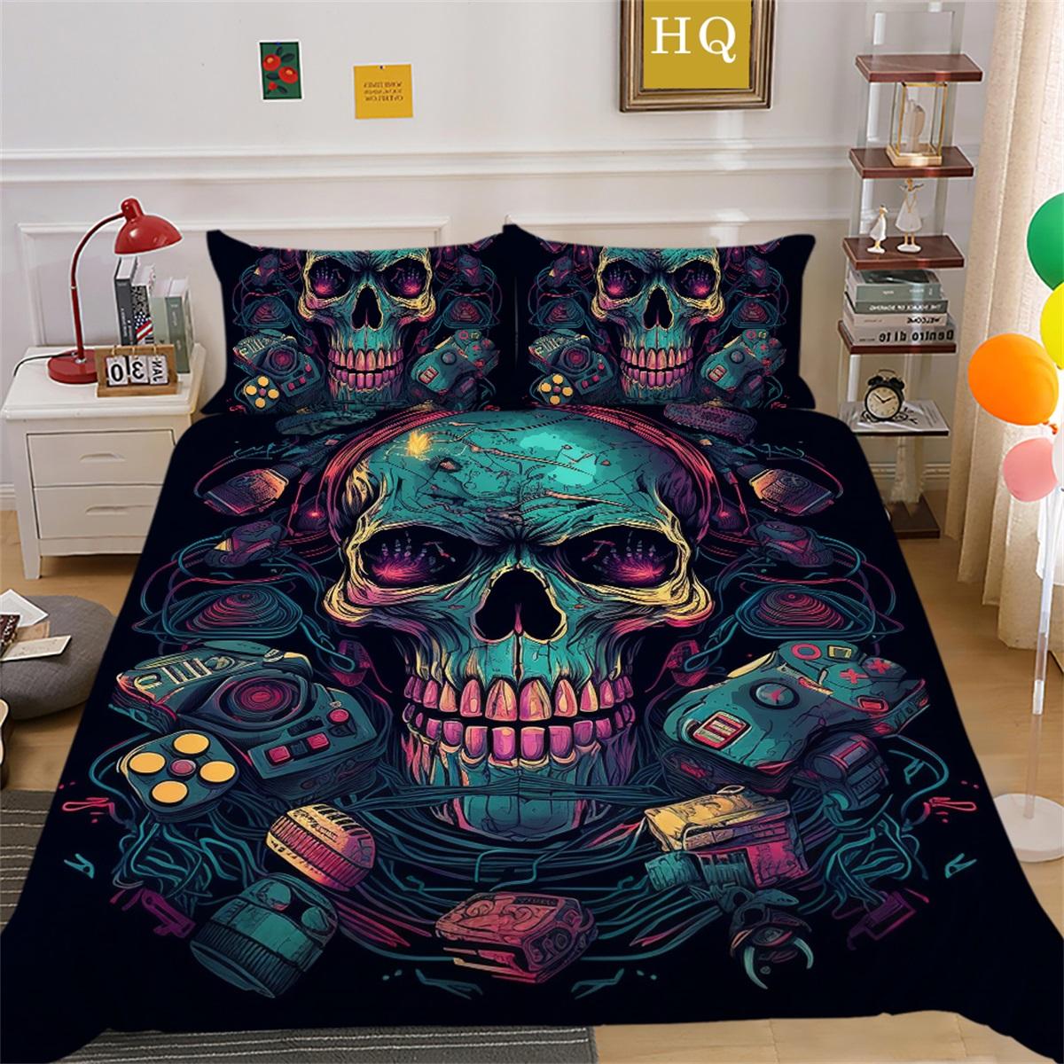

3D комплект постельного белья с изображением головы черепа, пододеяльник и наволочка с рисунком головы черепа, 2/3 предмета, серия игровых автоматов, украшение для дома Baby 100x135cm
