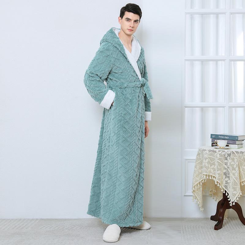 Halat de Baie cu Glugă de Iarnă pentru Bărbați Halate de Baie Lungi din Pluș cu Glugă Halat de Baie Confortabil și Călduros Halat de Spa Pufoasă cu Buzunare Halat de Casă pentru Bărbați Halate Pufoase din Fleece