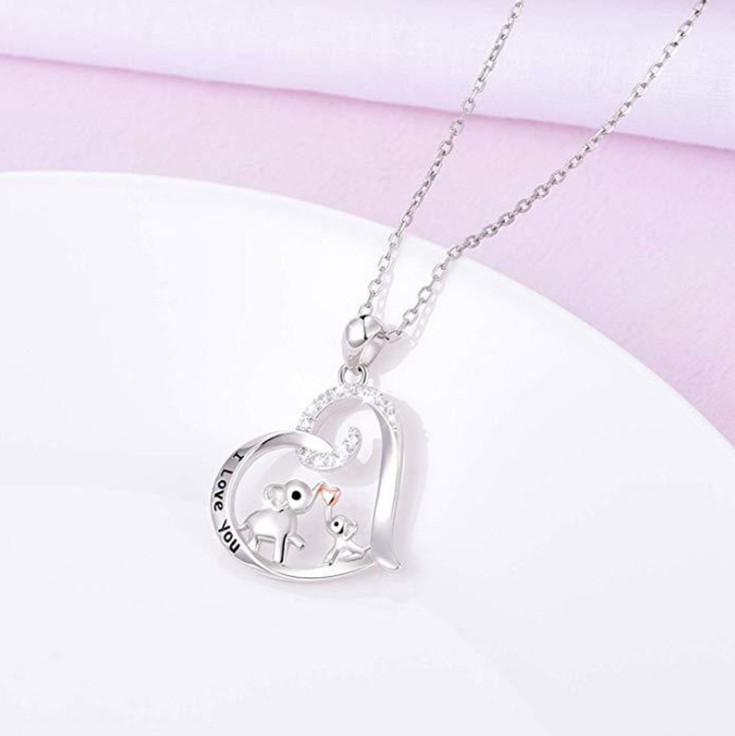 Heart-shaped Elephant Rhinestone Pendant Necklace for Women