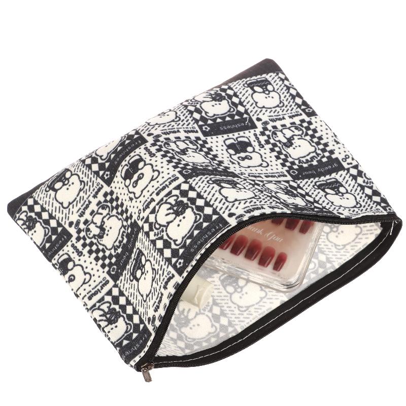 Cute Black Plaid Bear Cosmetic Bag Cartoon Clutch Makeup Bag Travel Toiletry Bag Large Capacity Storage Pouch Coin Purse Gifts