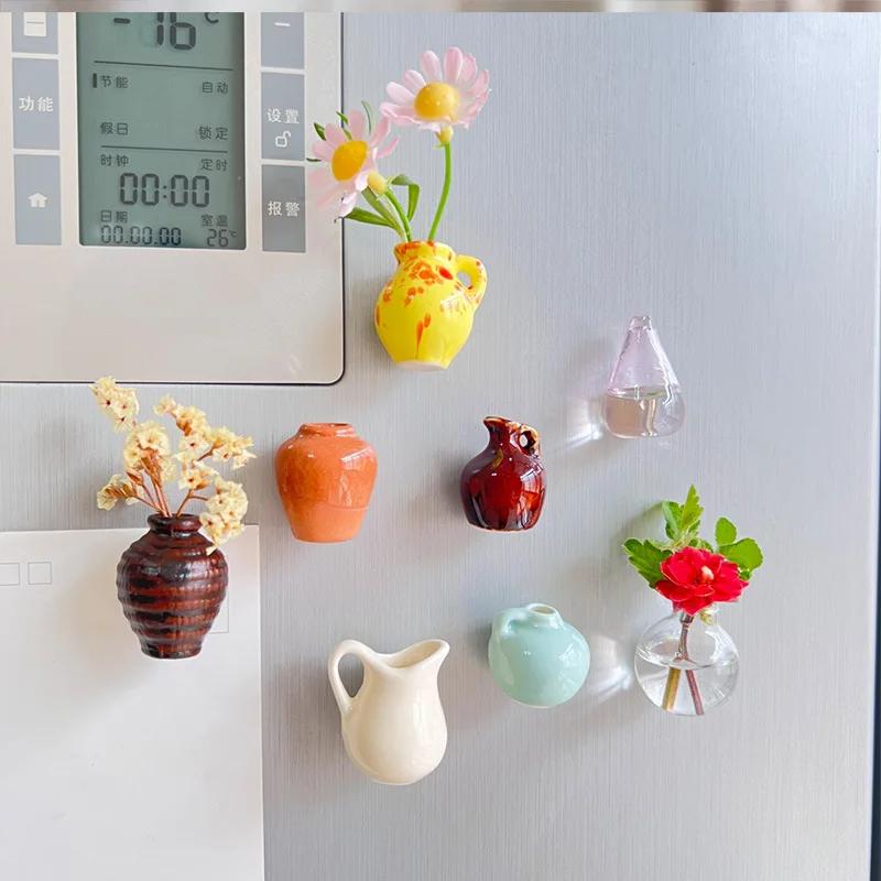 Creative Cute MINI Glass Vase Plant Terrarium Art Fridge Magnet Home Decor Fridge Magnet Home Decor Vase Glass Crafts DIY