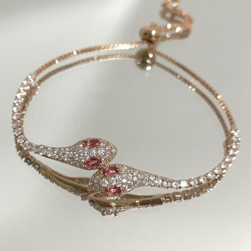 Elegant Crystals Snake Bracelet With Zircon Detailing for Women’s Fashionable Daily And Party Jewelry Accessory