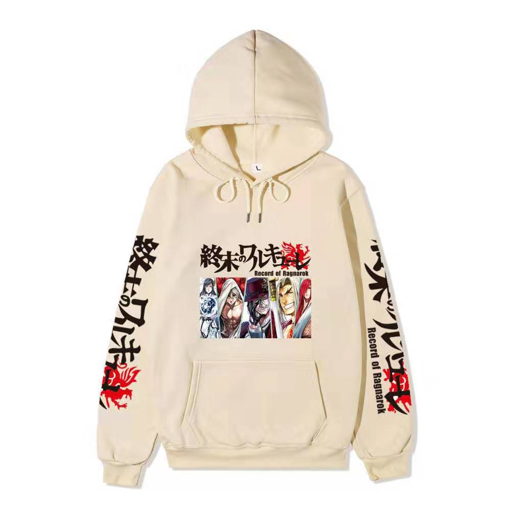 Record of Ragnarok Multiple Characters Anime Hoodie Japanese Dragon Vertical Sleeve Print Casual Pullover Sweatshirt