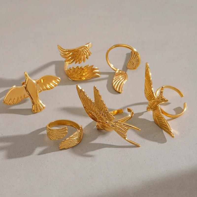 Stainless Steel Peace Dove Open Ring Wings Flying Bird New Non Fading Waterproof Ring Retro Creative Titanium Steel Ring Gifts