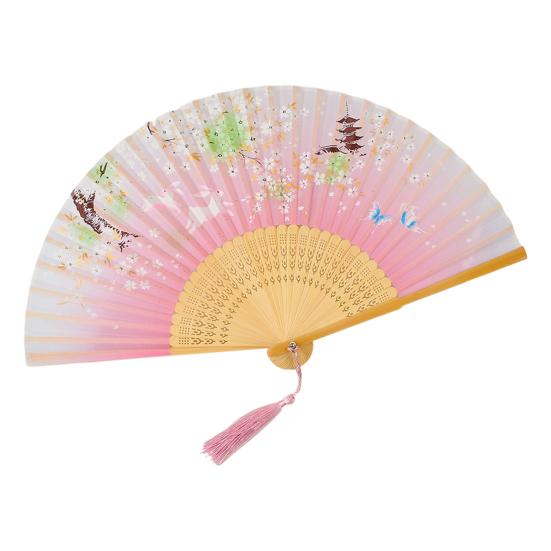 Chinese Style Folding Fan with Tassels Portable Summer Handheld Cooling Fan Decoration Dance Performance Props Party Costume Accessories