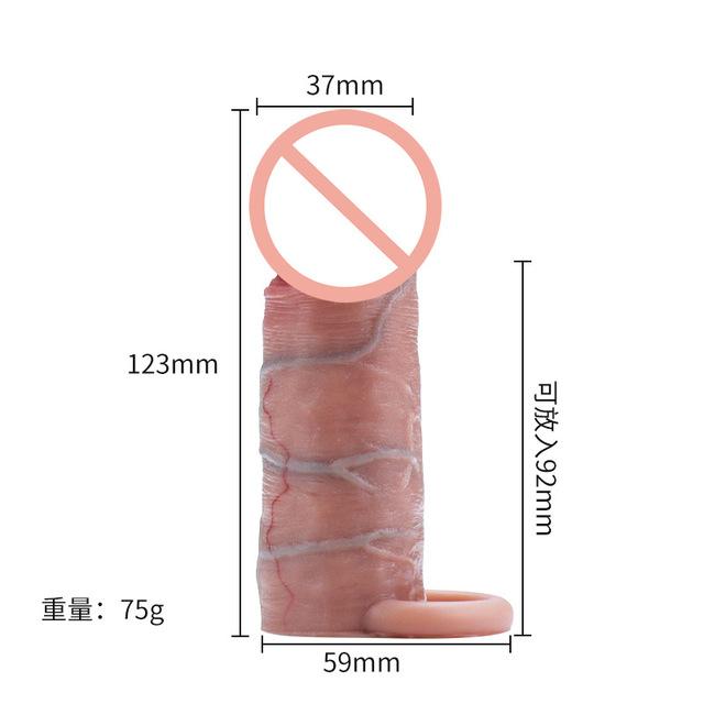 Měkké realistické pouzdro na penis Opakovaně použitelný silikonový kondom Prodloužení kohoutku Sextoy Umělé zvětšení/prodloužení penisu pánský rukáv na penis