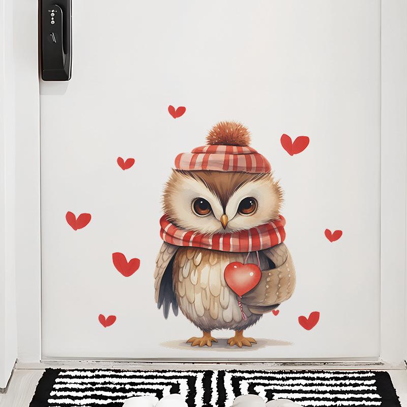 Valentine's Day Cartoon Owl Love Bedroom Living Room Refrigerator Home Decoration Wall Sticker