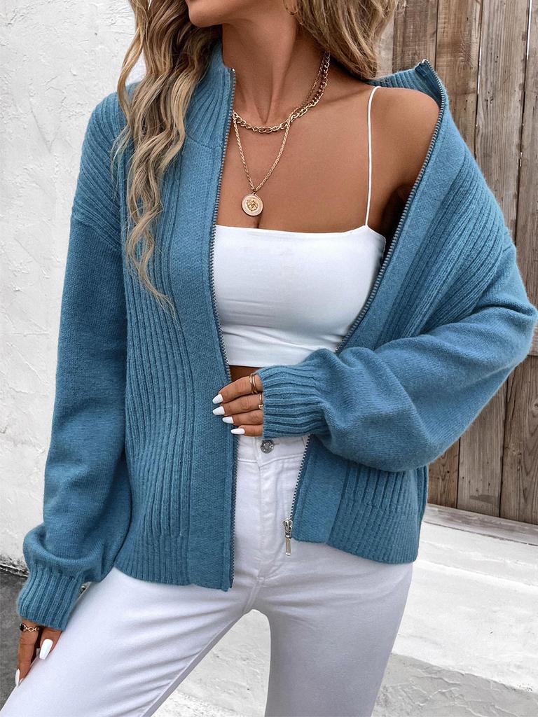 2024 European/American Autumn/Winter Women's Stand-up Collar Solid Cardigan Sweater Coat
