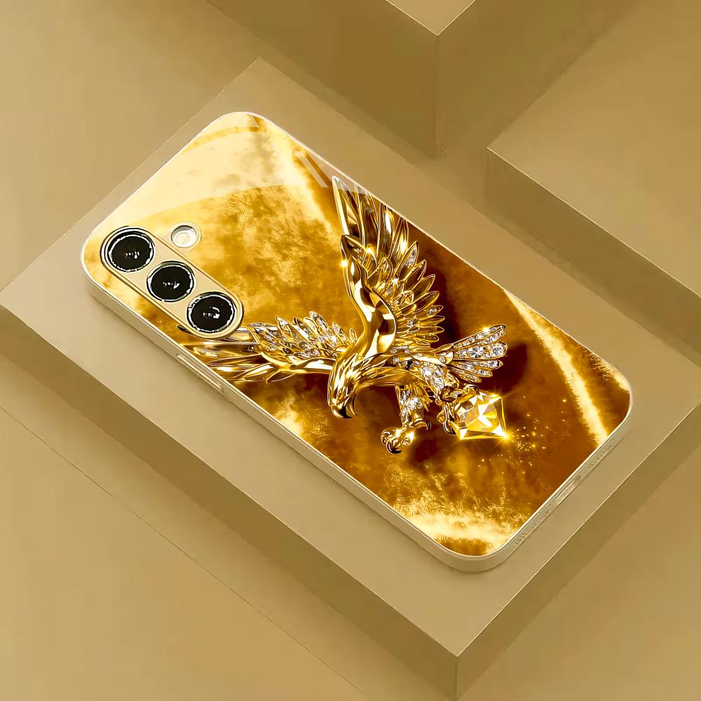 Eagle Design Electroplated Glass Phone Case Suitable for Samsung Galaxy S26 S25 S24 S22 S21 S20 FE/Ultra/Plus Scratch resistant