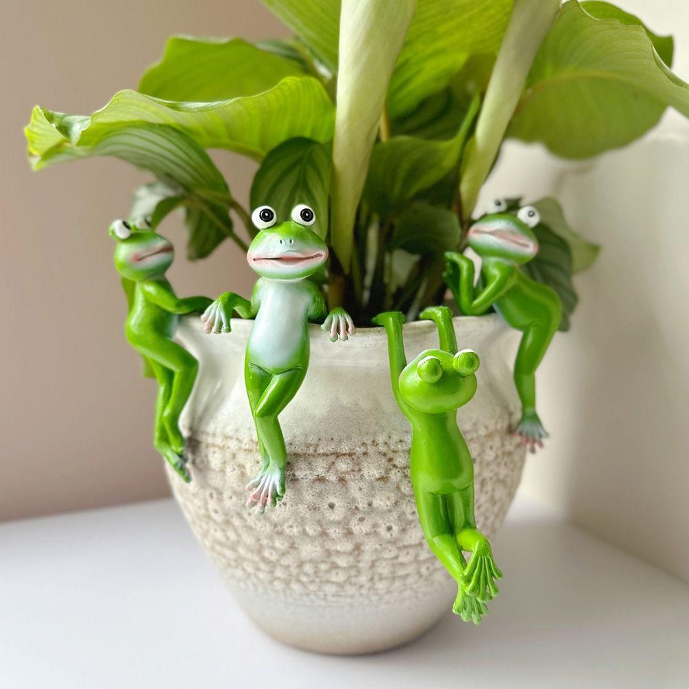 Cute Frog Hanging Flower Pot Cartoon Animal Statue Creative Climbing Frog Figurines  Plant Pot