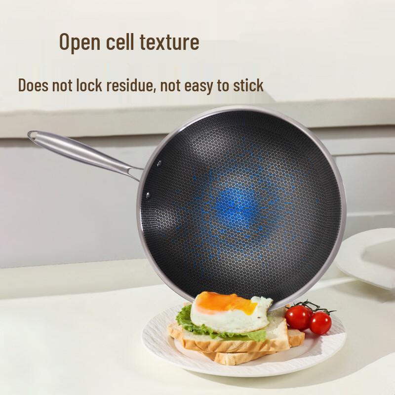 Zhishi Double-Sided Honeycomb 316 Stainless Steel Wok