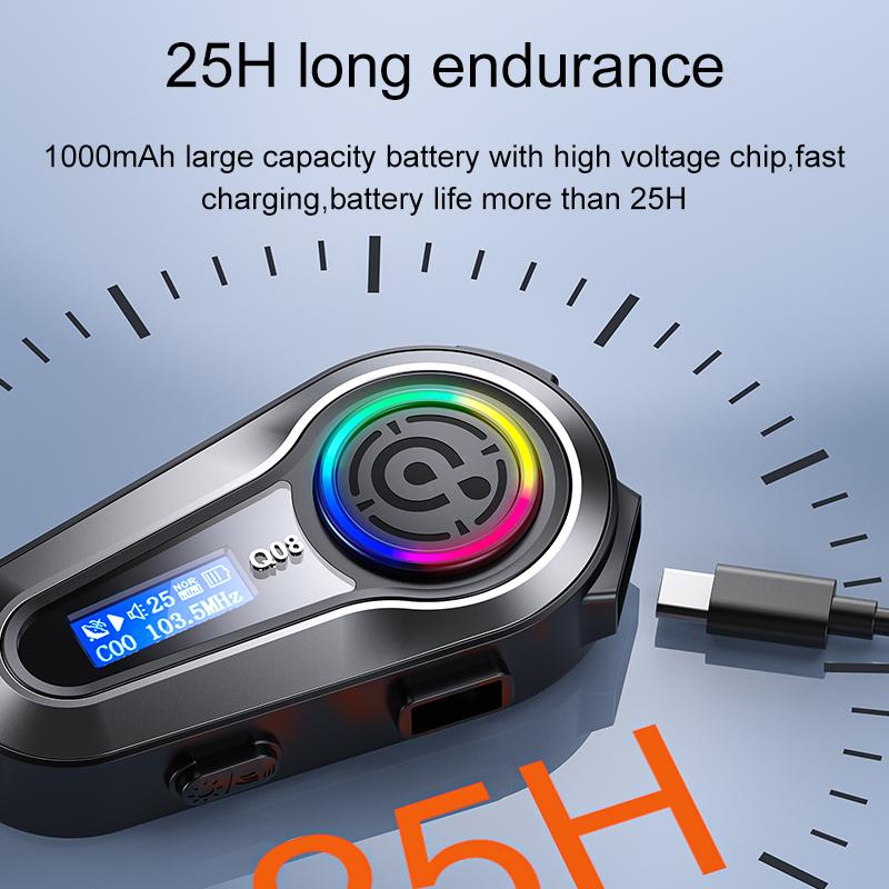 1pc Q08-Max Motorcycle Helmet Intercom Bluetooth Headset LCD Display 2 Riders Music Share with Flashlight 500M Interphone