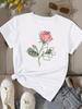 (Asian Size) Woman Print Tee Top Women Flower Watercolor Cute Clothing T Shirt Fashion  Female Short Sleeve Graphic T-shirts