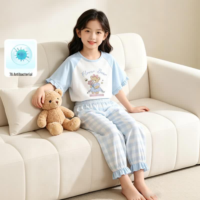 

Girls 7A Anti-Bacterial Colorblock Plaid Pajama Set 140