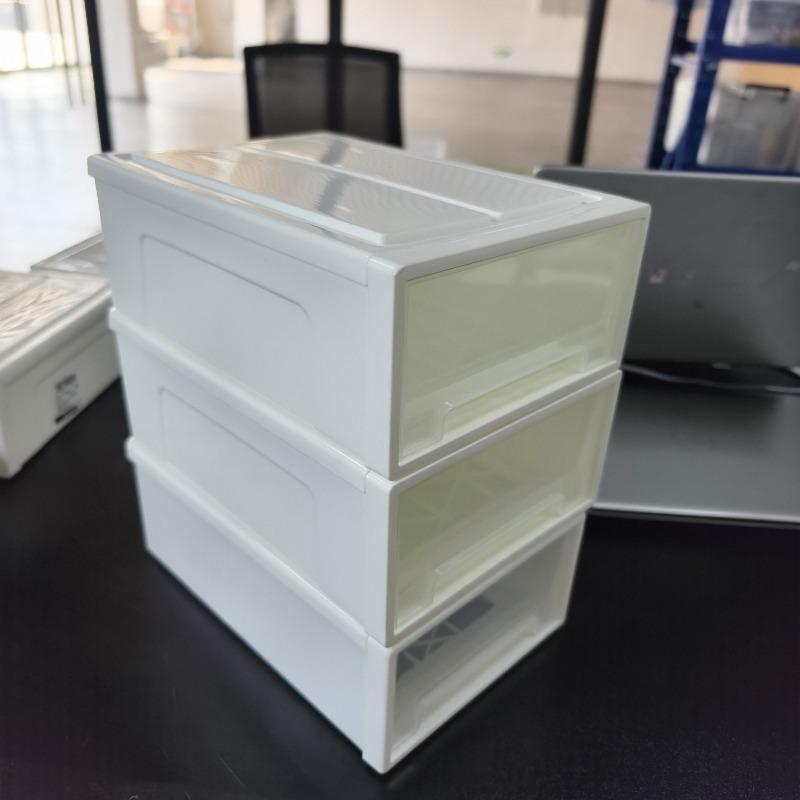 

3pcs Plastic Storage Boxes with Drawers Modern Stackable Cosmetic Organizer Home Kitchen Space-Saving Storage Cabinet Organizing