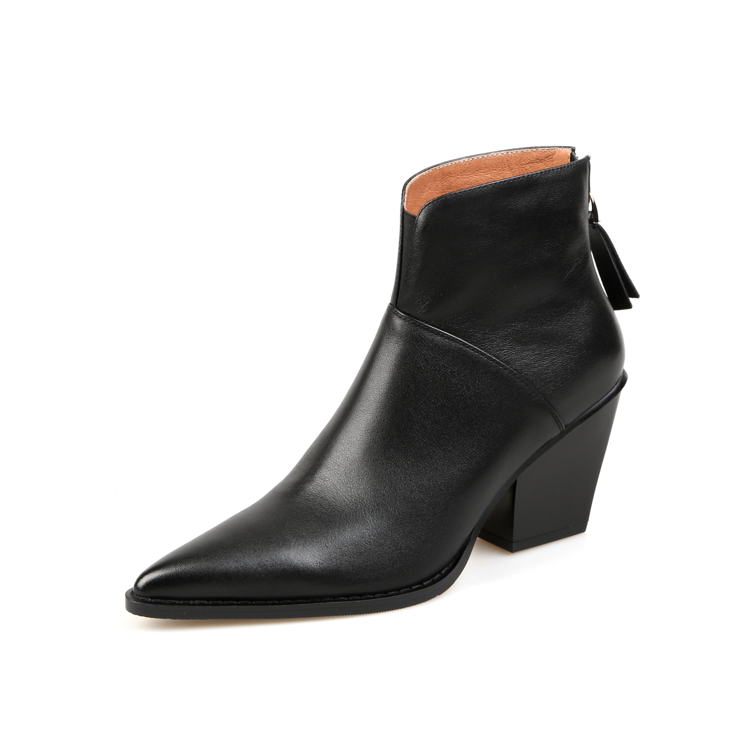 

Fashion Women Ankle Boots Genuine Leather Autumn Winter Short Boots Thick Heels Pointed Toe Zipper Shoes Woman Mature Basic Office Lady 40 чёрный