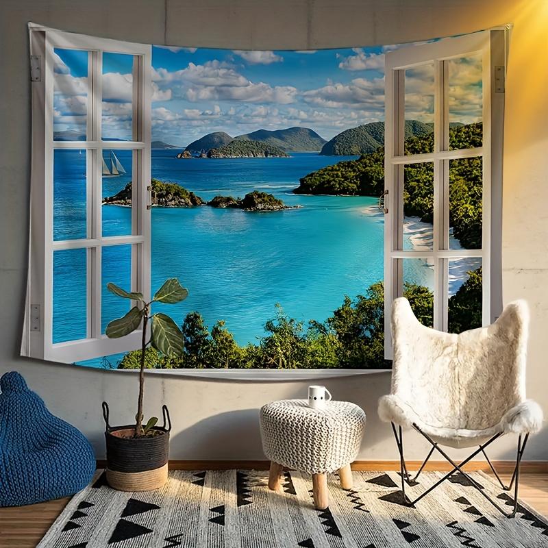 

VIKAMA 2D Planar Island Beach Tapestry Palm Tree Wall Decoration Tropical Window View Bedroom And Living Room Tapestry 74x94cm(29x37in)