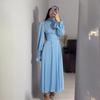 GMXIA Autumn Long Sleeve Belted Puffy Sleeve Solid Color Fairy Dress
