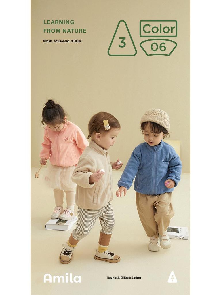 Tongbei 2025 Autumn Kids' Fleece Jackets - Unisex Semi-High Collar Warmth