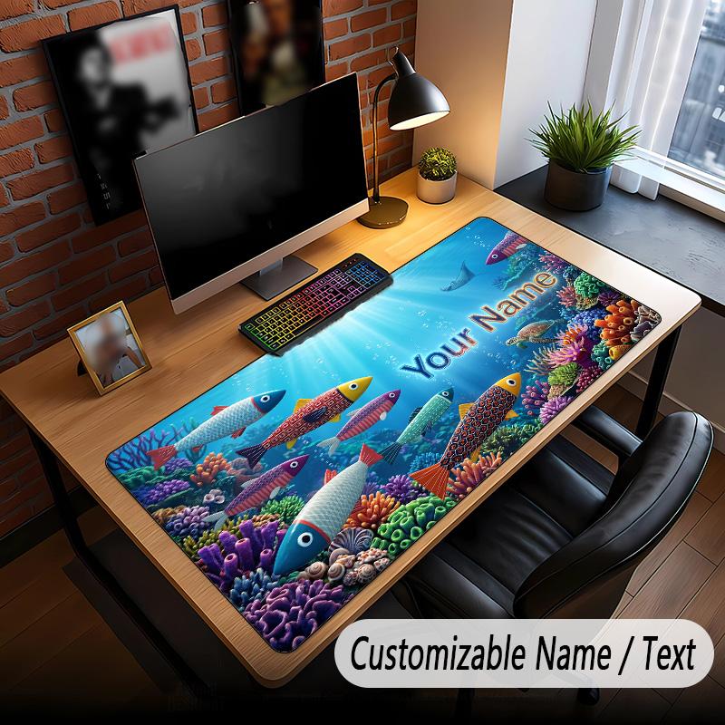 Fish Ocean Theme Custom Mouse Pad Personalized With Name Text Customized Desk Mat For Office Home Decor
