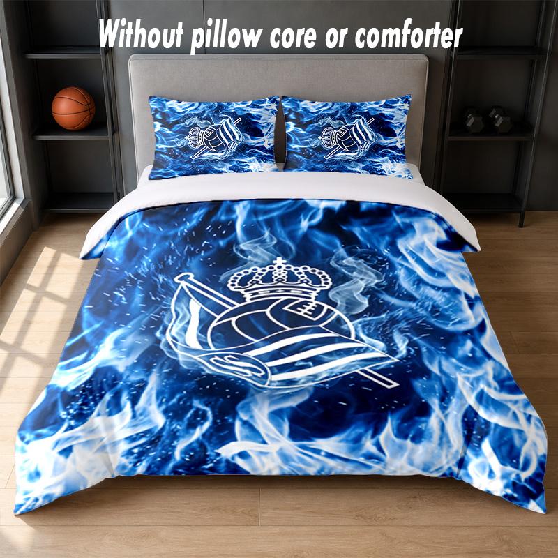 Real Sociedad FC Design Bed Bedding Set 1 Duvet Cover + 2 Pillowcases Soft Breathable Household Bed Linens