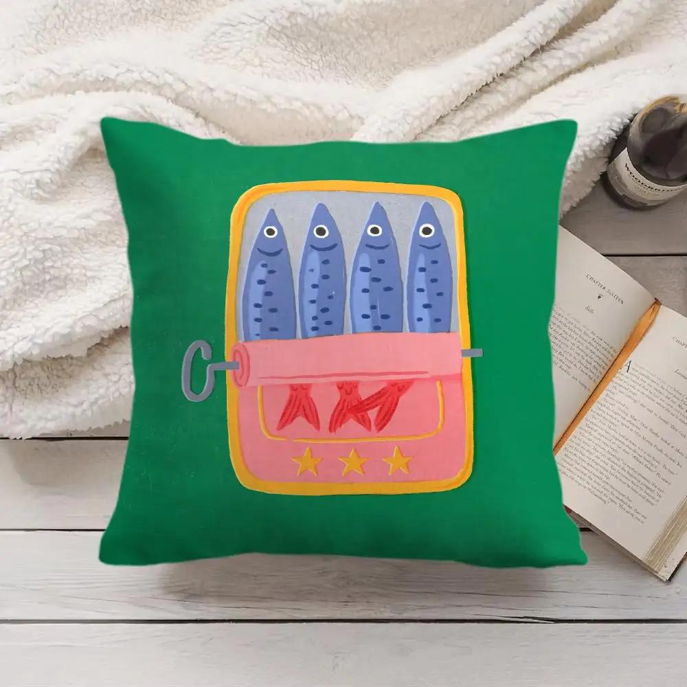 Sardine Cans Art Ins Cushion Cover Silky Short Plush Invisible Zipper Dustproof Sofa Pillow Case For Home Decor