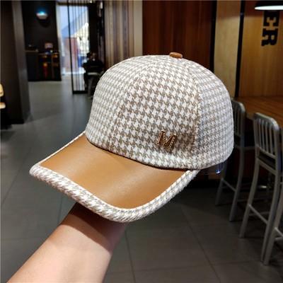 ins leather brim thousand birds plaid M standard cap children autumn and winter versatile fashion baseball cap fashion cap