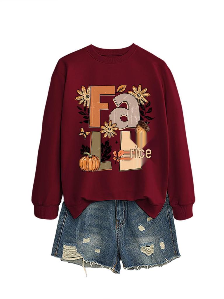 Versatile Women's Fall Pine Cone Pumpkin Round Neck Hoodie