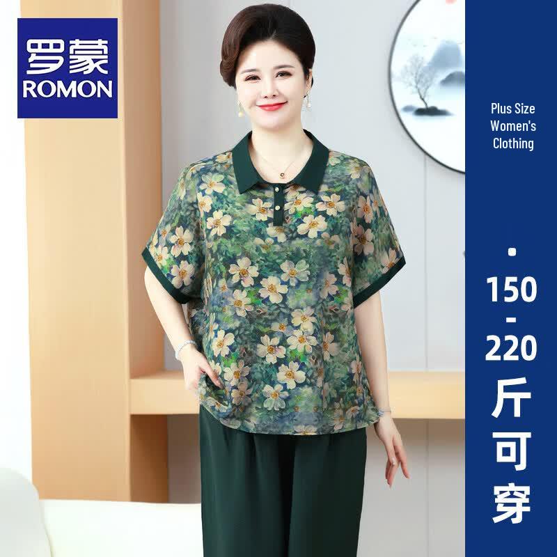 ROMON Mid-Aged Women's New Chinese Style 3/4 Sleeve T-shirt