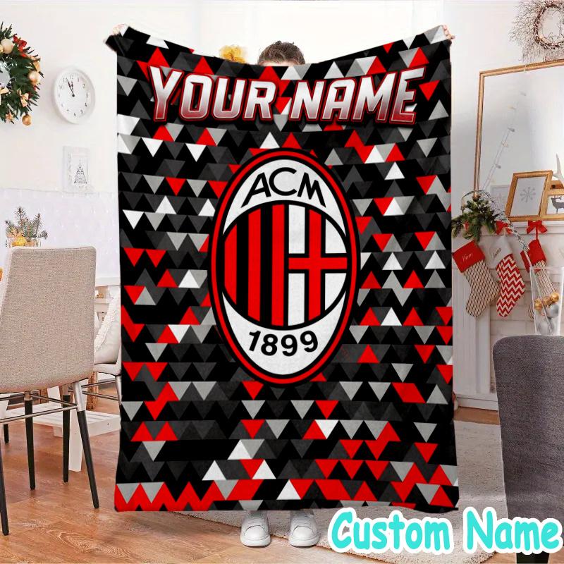 Custom Name Milan Logo Flannel Blanket Seasonal Universal Blanket For Indoor/outdoor, Perfect For Bedroom Sofa birthday gifts