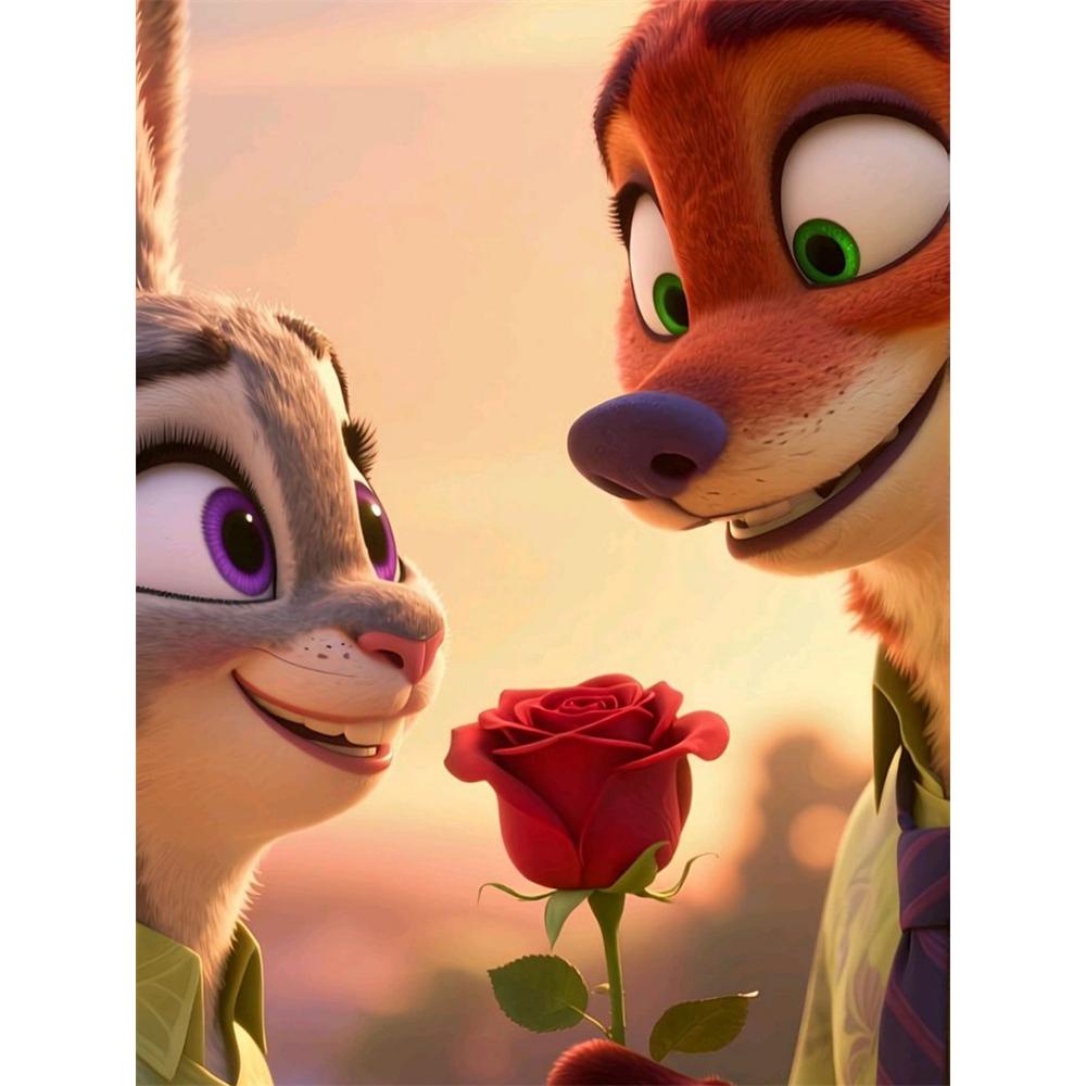 

Disney Diamond Painting 5D DIY Zootopia Judy and Nick Fan Art Illustration Art Mosaic Embroidery Decoration Cross Stitch Gift Round 20x30cm