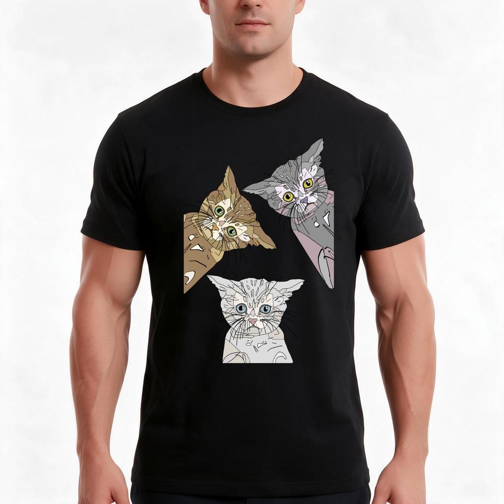 Kitties Galore Pattern Tshirt Summer Casual Cotton Tee Oversized Streetwear Tops Vintage Graphic Print Unisex Men Women