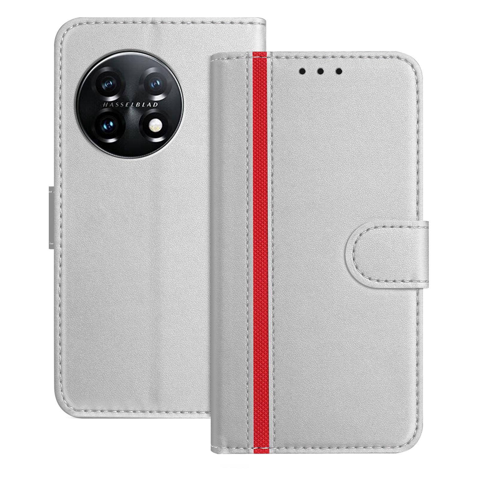 

For OnePlus 11 5G Phone Cases Wallet Stand Color Splicing Leather Cover with Magnetic Clasp Silver