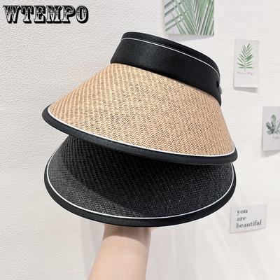 Chapeau Haut d'Été Vide pour Femmes Noir Anti UV Pare-Soleil Chapeau de Soleil Chapeau Pare-Soleil Chapeau de Paille Pliable