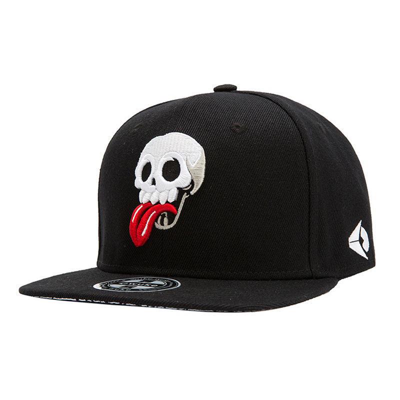 

Dancer Cross-Border Autumn/Winter Flat Brim Hat: European & American Fashion Embroidered Skull Hip Hop Cap Adjustable