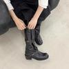 Belt Buckle Knight Boots New Thick Heel Round Head Stacking Boots Leather Boots Slim High Heel High Boots Women