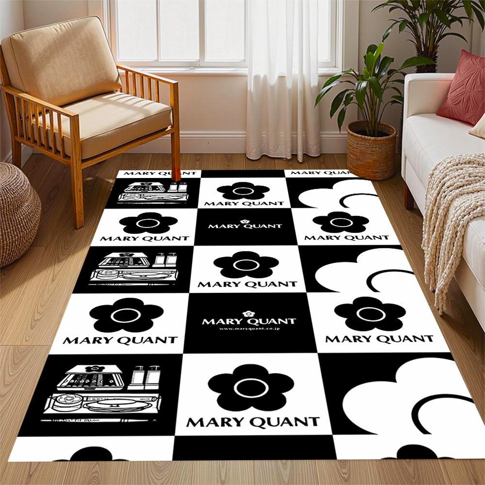 Mary Quant logo Themed Anti-Slip Rugs - Polyester Home Decor, Suitable for Bedrooms, Living Rooms, Doorways, Studios, and Decorations