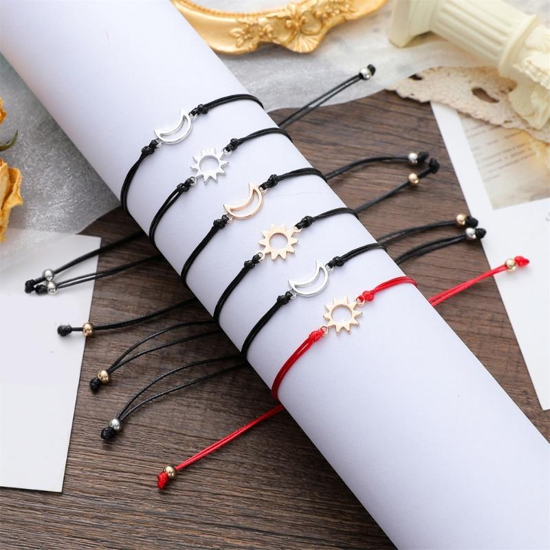 2 Stück Sonne und Mond Paar Armbänder Accessoire, das ewige Liebe symbolisiert, mit schwarzem Design für romantischen Ausdruck