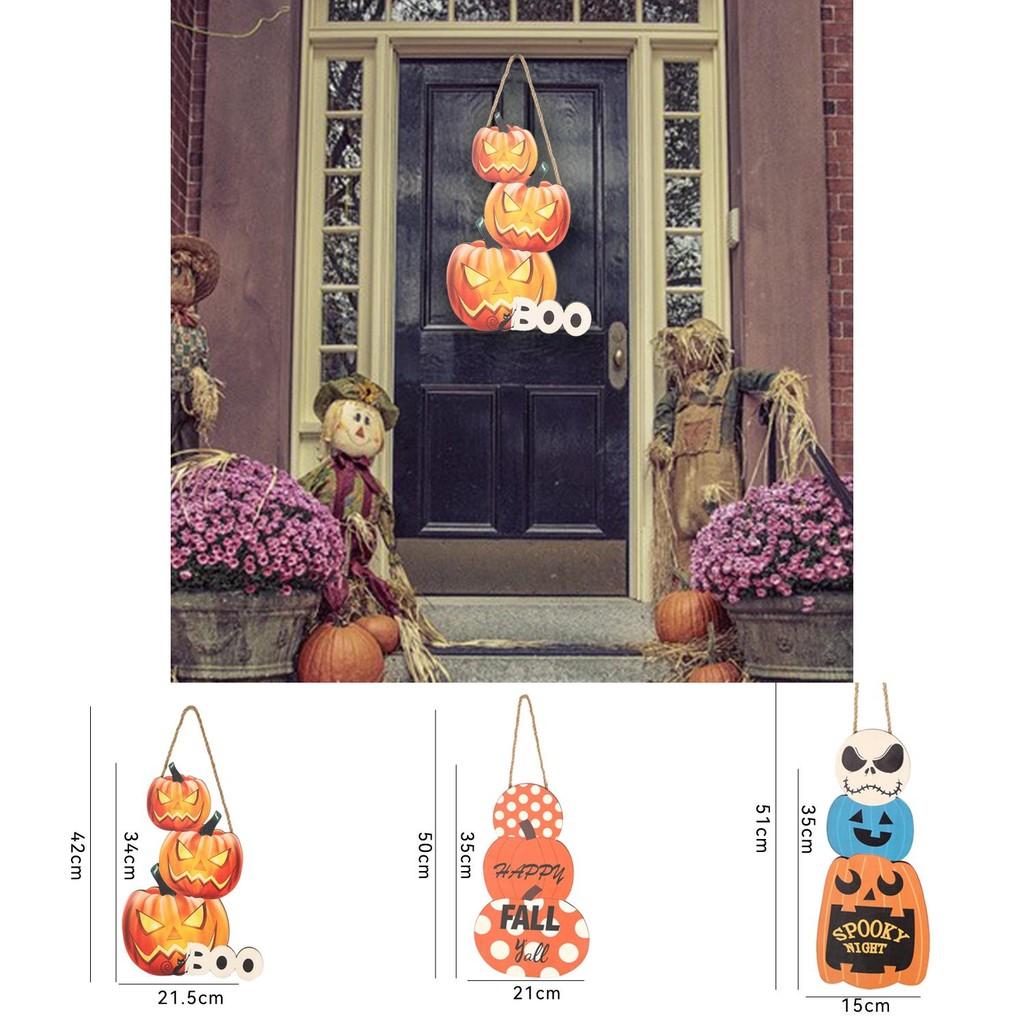 Wooden Beautifully Crafted Halloween Door Sign Adorned With Ghost And Pumpkin Designs For Seasonal Decor