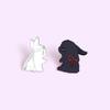 Unique And Fun Black And White Rabbit Couples Brooch Pin Crafted From Alloy