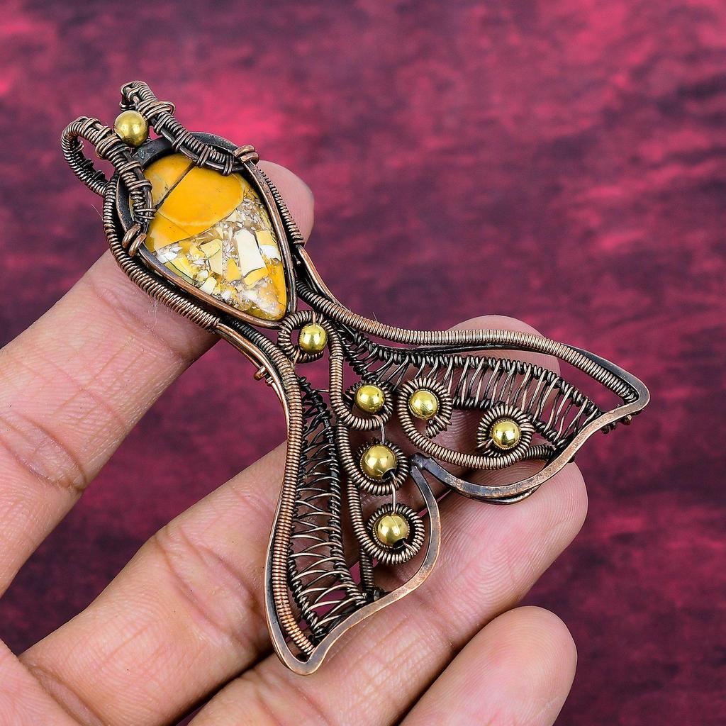 Brecciierter Mookait Edelstein Anhänger Fisch Schmuck Kupferdraht Gewickelter Anhänger