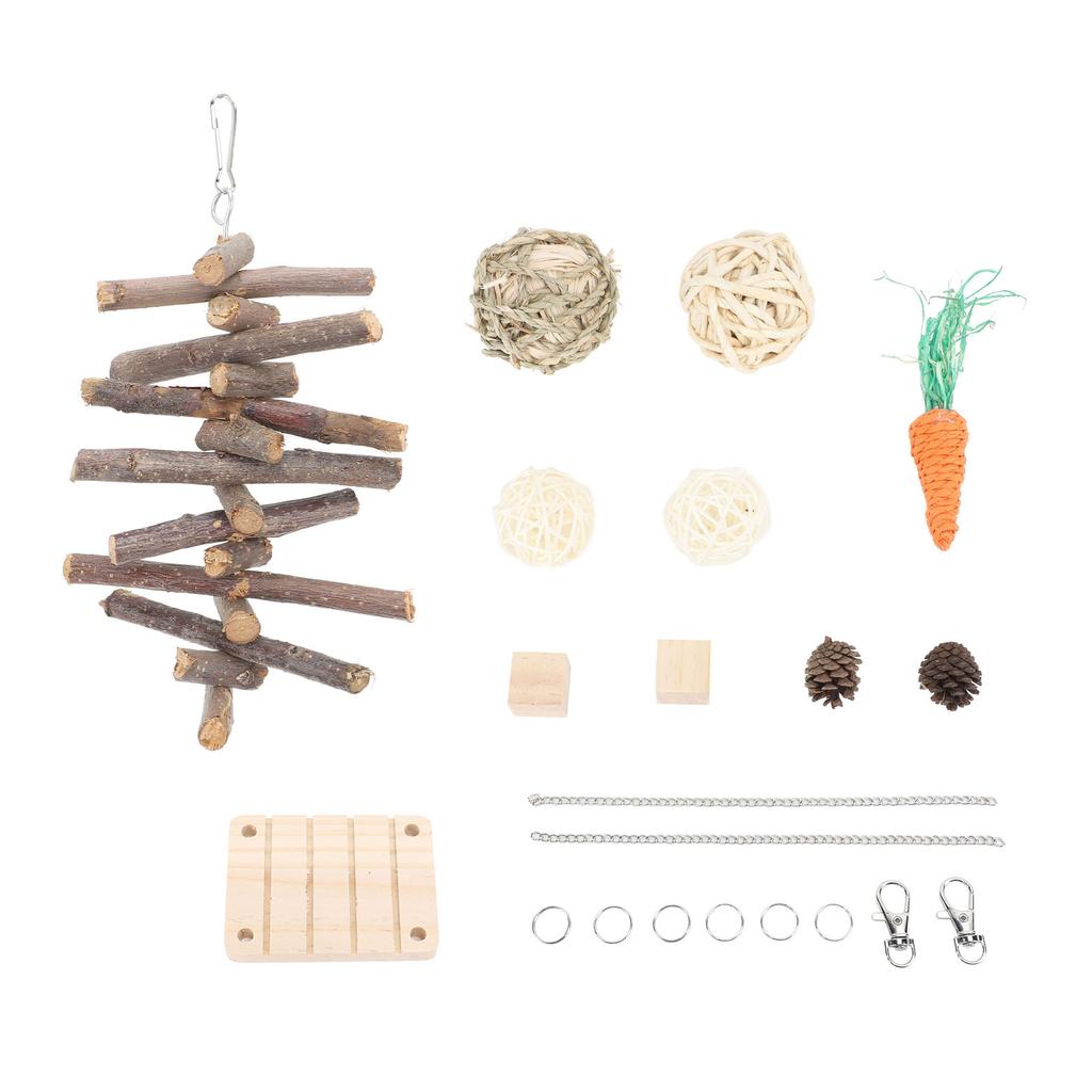 Hamster Chew Toys Set Corn Leaf Balls Branch Pine Cubes Carrots Teeth Grinding Relieve Boredom