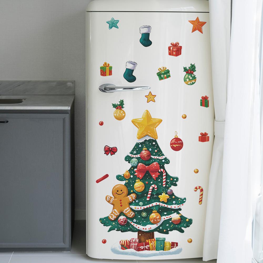 Fun-e154 Christmas Tree Gingerbread Man Christmas Gift Box Refrigerator Sticker Home Beautification Wall Sticker