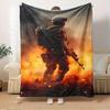 1pc Soldier,Battlefield,Firefight Digital Print Flannel Blanket - Contemporary Style, Suitable for All Seasons, Perfect for Home, Travel, or