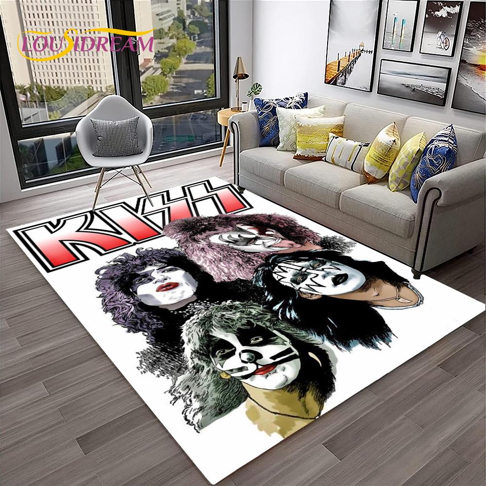 Retro Koberec KISS Rocková Kapela pro Domácí Obývací Pokoj Ložnici Hernu Pohovku Kuchyňskou Rohožku Dekor, Dětský Koberec Protiskluzová Podložka na Podlahu