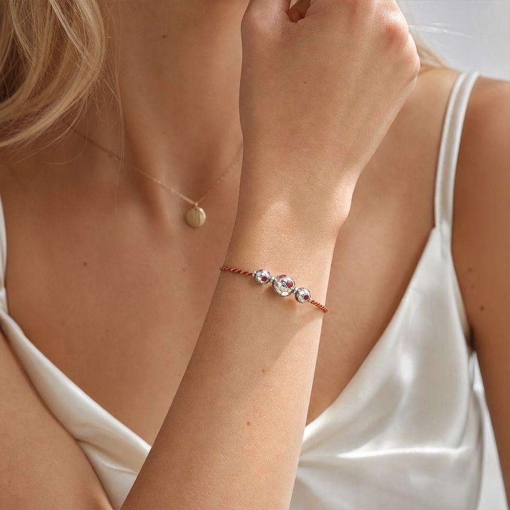 Adjustable Cord Football Beaded Bracelet Gold Silver Plated Braided Cord Bracelet  For Women Men