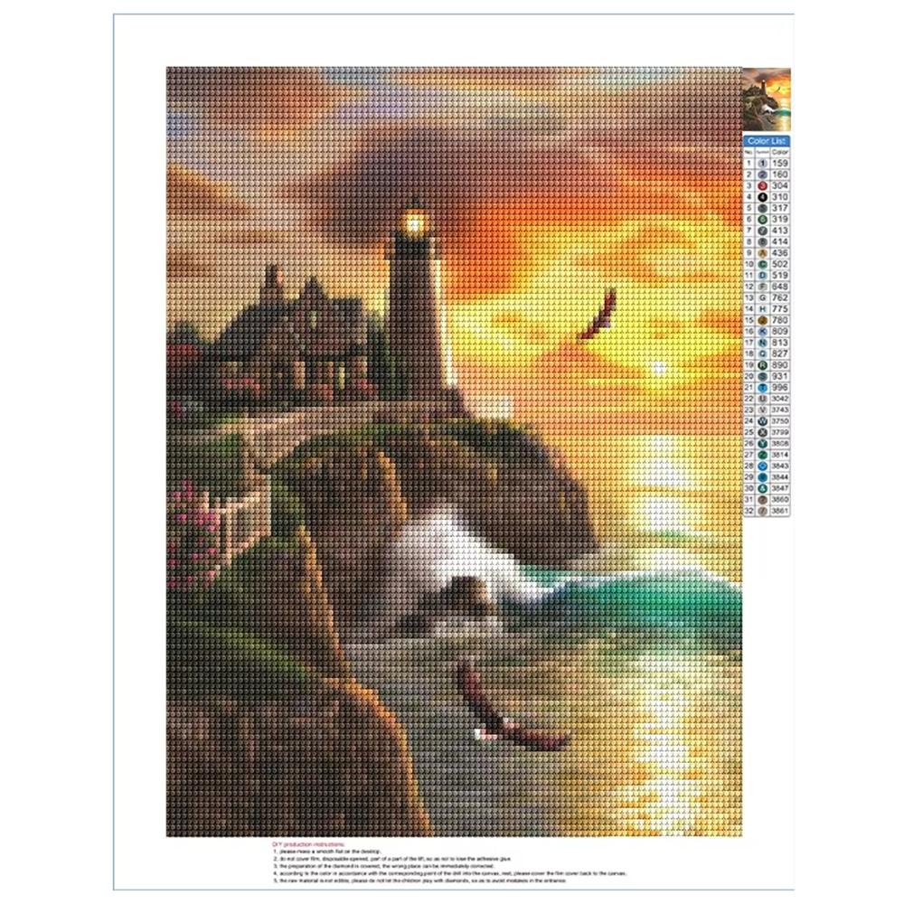 5D DIY Diamond Painting Sea Scenery Architecture Diamond Embroidery Painting Full Round Diamond Mosaic DIY Home Decor Gifts