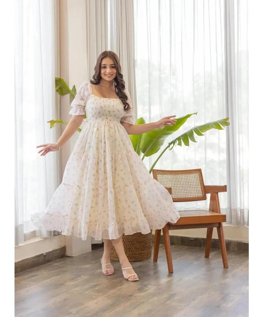 Women Fit and Flare White Maxi/Full Length Dress