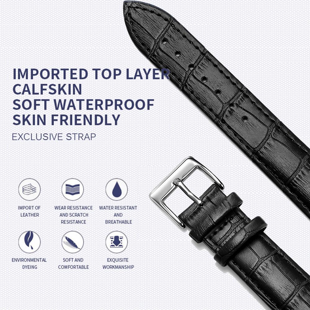 Cowhide Genuine Leather Watch Strap 12/14/16/18/20/22/24 mm Watch Pin buckle Band Soft Wrist Watchband Bracelet + Tool